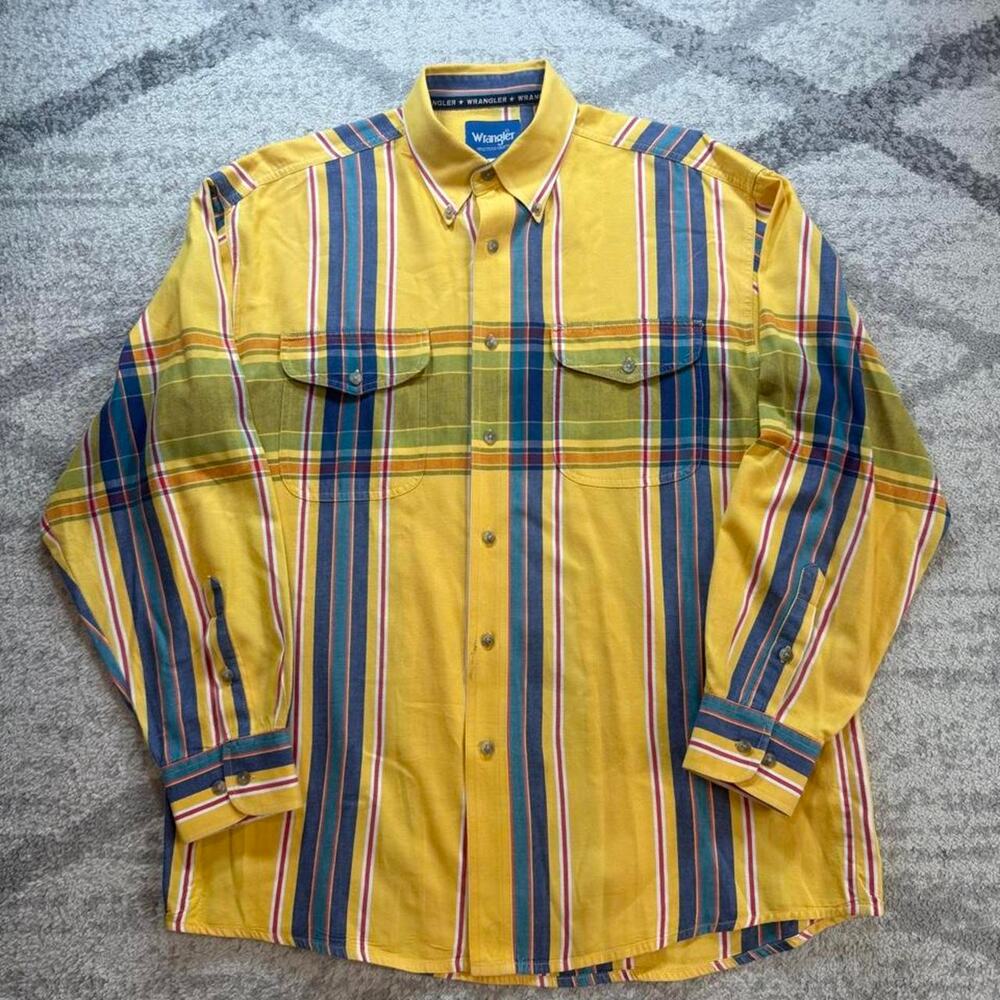 Vintage Wrancher by WRANGLER Western Shirt Mens Medium Long Sleeve yellow